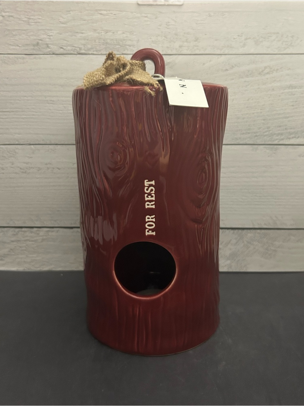 Rae Dunn Log Birdhouse "For Rest"